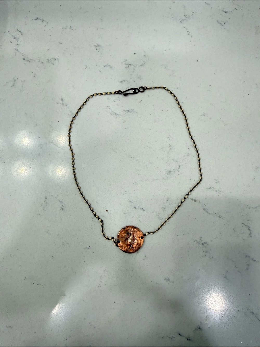 Delicate Copper Smashed Penny Pendant Necklace - Women Jewelry